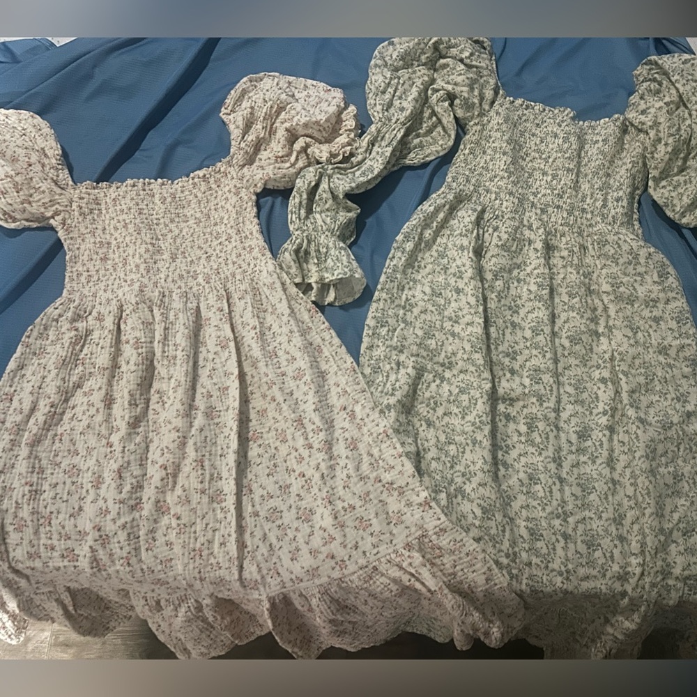 Cream Ruffled Smocked Sundress with Square Neck